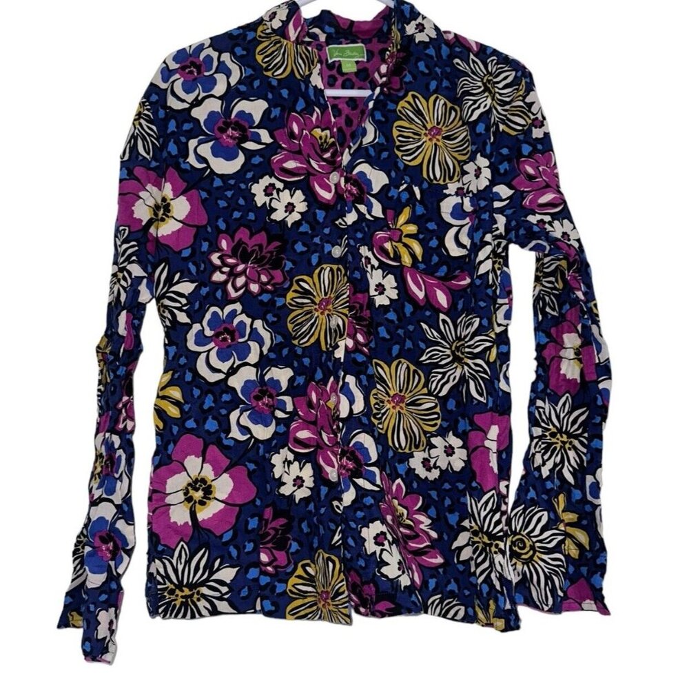 Vera Bradley Size Medium African Violet Cotton Button Long Sleeve Shirt